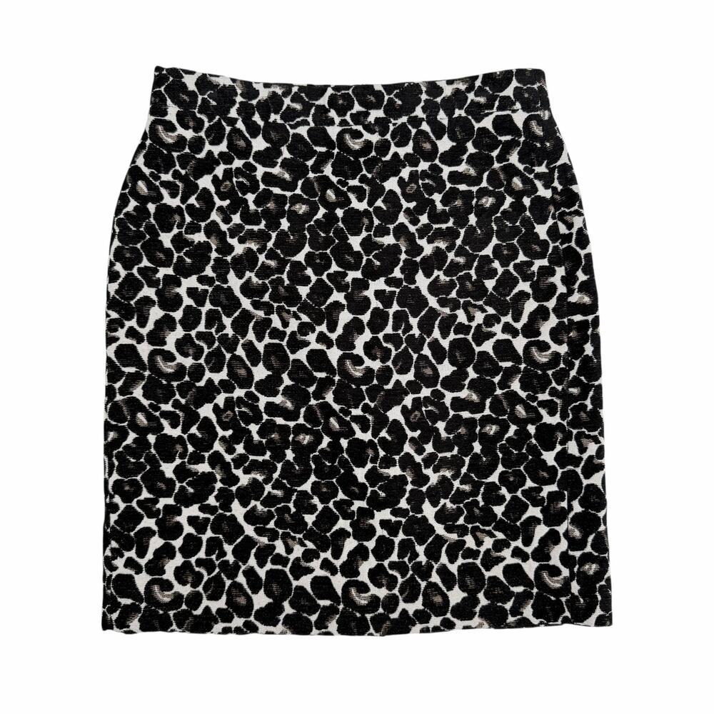 J. Crew Sz 2 Sexy Bold Black White Leopard Animal Print Lined Pencil Skirt
